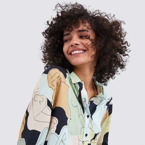 Zara Tops - Zara Abstract Face Print Multicolor Pastel Shirt S‎
